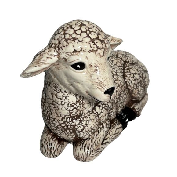 Vintage Scioto Ceramic Lamb Sheep Figurine Pottery Glazed Brown White 8"H x 9"L - Picture 3 of 12